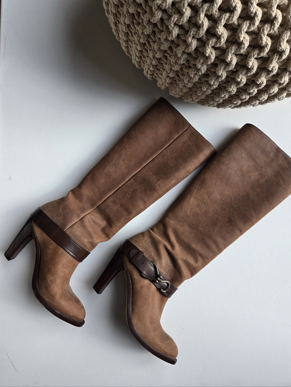 Cole Haan NikeAir Tantivy Brown Leather Knee High Heel Boots Women's Size 7B